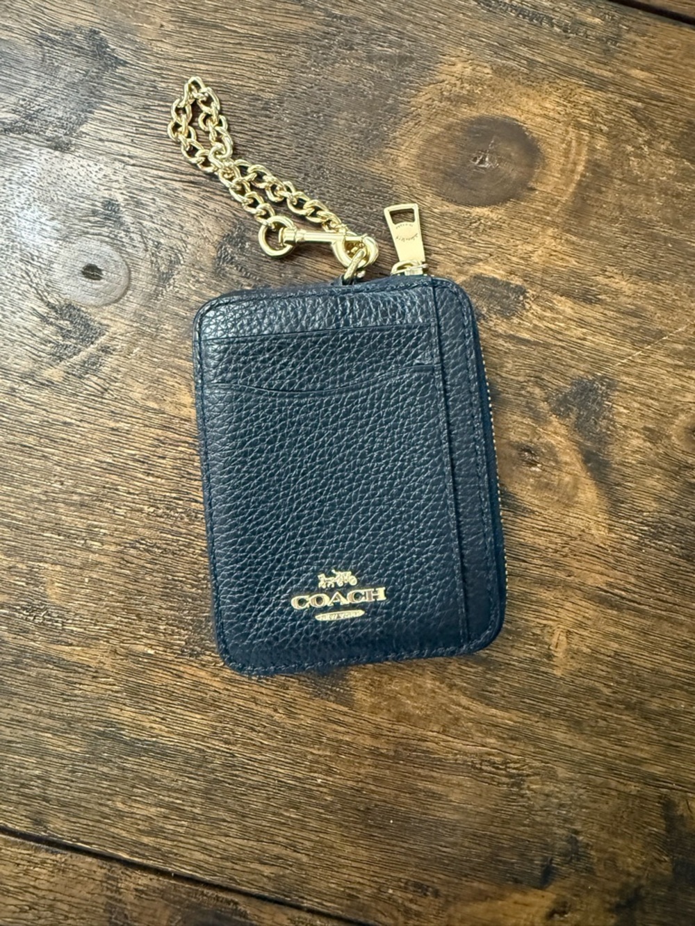 Coach Black Pebbled Leather Zip Pouch with Gold Hardware Accent